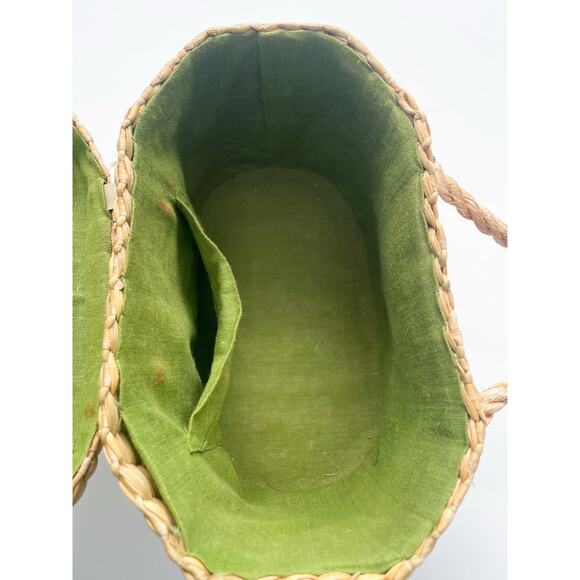 Vintage Straw Basket Top Handle Bag with Colorful Florals - Picture 11 of 16